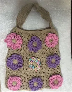 ハンドメイド　編み物　フラワー　エコバッグ　あみもの　グラニースクエア