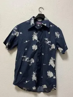 00s　291295=HOMME　アロハシャツ　/2　ネイビー　鶴　和柄　y2kのサムネイル