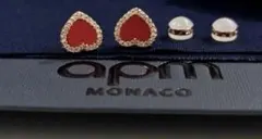 apm Monaco ローズゴールド 赤いハート型ピアス