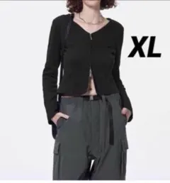 GU リブダブルジップVネックカーディガン XL