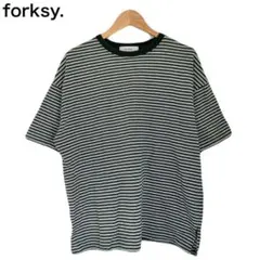 フォルクシー　ボーダー　レディース　グリーン　半袖　丸首　Tシャツ　コットンのサムネイル