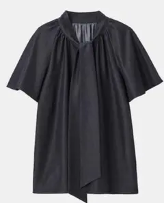 美品 PLST プラステ ワッシャーボウタイブラウス ネイビー シアー 完売 