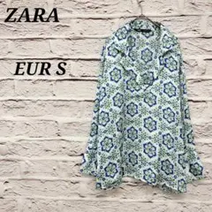 ザラ 【EUR S】 オープンカラー長袖ブラウス プルオーバー 花柄のサムネイル