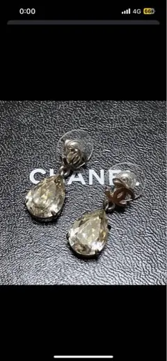 良品　CHANEL シャネル　ココマーク　クリスタルドロップ　ピアス　シルバー