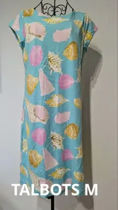 美品✨TALBOTS✨ タルボット 水色 貝殻柄フレンチスリーブ ワンピース M