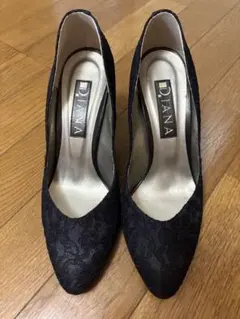 【セール】Diana ブラック レース パンプス 中ヒール