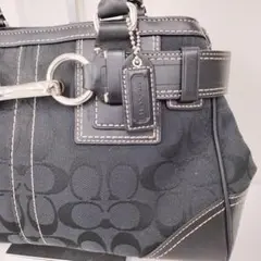 【美品】コーチ ハンドバッグ シグネチャー キャンバス 10245 レザー 黒