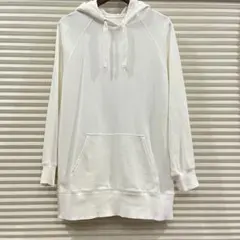 美品　ホワイト フード付き パーカー　白　F ロングパーカー　GU シンプル