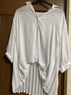 ホワイト ドレープデザイン シャツ M