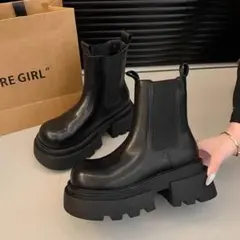 厚底ブーツ ショートブーツ レディース PUレザー 新品未使用☆