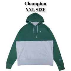 Champion2トーンカラースウェットパーカーXXL緑チャンピオン古着