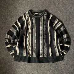 90s vintage 短丈　3D ニット　セーター ストライプ　　総柄　古着