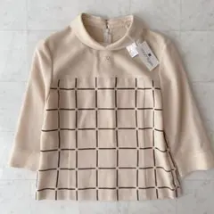 【新品タグ付】クレージュ 七分袖 カットソー ブラウス ロゴ刺繍 チェック柄 S