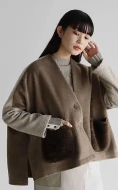 【新品未使用】RADIATE バイカラーミックスブークレコート　モカ