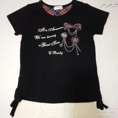 クラウンバンビ Tシャツ 120cm ブラック チェック柄リボンのサムネイル