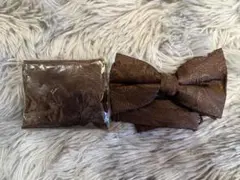 メンズ　蝶ネクタイ＆ポケットチーフセット　ブラウン