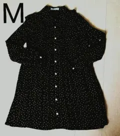 レディース 前開き チュニックワンピース Mサイズ 黒 長袖