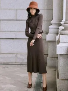 eimy istoire ビスチェセットフレアーニットワンピース XS ブラウン