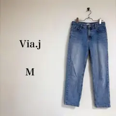 Via.J（M）ストレートデニムパンツ　ライトブルー　綿100％　ハイウエストのサムネイル