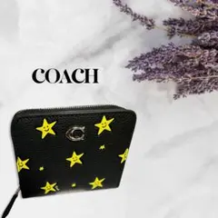 『新品』COACH 折り財布 星柄 スター ブラック レザー コンパクトミニ財布