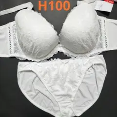 H100 新品未使用 ブラショーツセット 5265 白 レースアップ 花柄レース