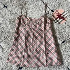 【美品✨】バーバリーブルーレーベル　キャミソール　ロゴ刺繍　ピンク　y2k 38