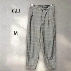 GU＊チェック柄 テーパードパンツ 【M】グレー ウエストゴム レディース