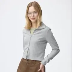 GU リブダブルジップカーディガン グレー Mサイズ