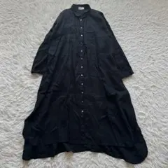 a+koloni コロニー　リネン100%シャツワンピース　ロング　黒　ブラックのサムネイル