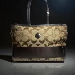 希少 コーチ キャンバス シグネチャー トートバッグ 大容量 A4収納 ブラウン