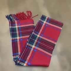 赤いタータンチェックウールマフラー