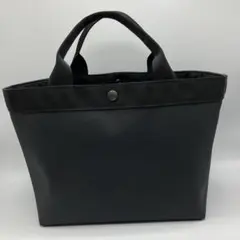 ハンドメイド　ブラック　フェイクレザー　L舟形トートバッグ