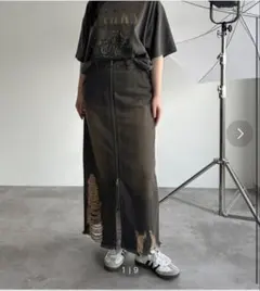 apres jour mignonダメージデニム ロングスカート ブラックのサムネイル