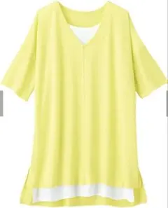 レイヤード風 Vネック 半袖Tシャツ イエロー　新品未使用のサムネイル