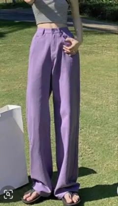 Miniministore ハイウエスト デニムカラーパンツ 韓国風　パープル