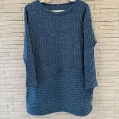 しまむら CLOSSHI チュニック M 濃紺 リブ切替 プルオーバー 長袖
