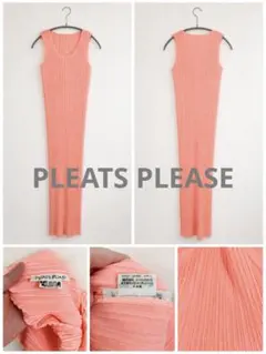 PLEATS PLEASE ピンク ワンピース ロング スリットあり