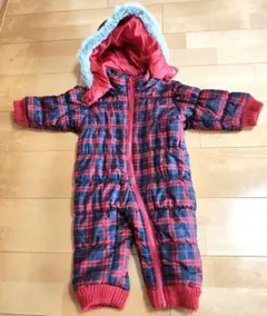 赤と青のチェック柄ジャンプスーツ 80cm