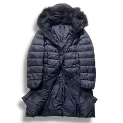 美品 23区 ダウン アウター コート ファー Aライン ロング 高級 ネイビー