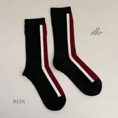 靴下　ソックス　レディース　3色カラー　黒×白×ボルドー　ストライプ　おしゃれ