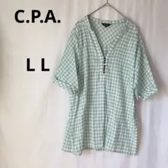 C.P.A. ペパーミント　半袖シャツ ギンガムチェック 【LL 】ボタン