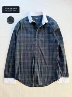 BURBERRY BLACK LABEL チェック　刺繍　長袖　ワイシャツ 2