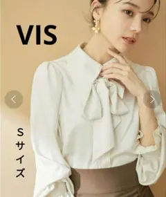 VIS ロングカラーボウタイブラウス【2WAY】【洗える】Ｓ サイズ　キナリ