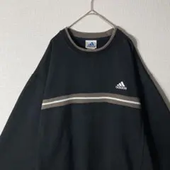 ゆるだぼ‼️ adidas 90s 国旗タグ 刺繍ロゴ スウェット 黒 XXL