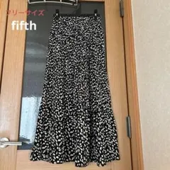 【fifth】変形ドット柄 プリーツロングスカート ブラック×ホワイト フリー