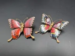 蝶 ブローチ 2点セット ネックレス ヴィンテージカラフル エナメル風