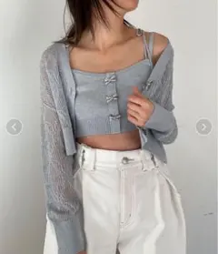 スナイデル　リボンビジューシアーカーディガン＆リボンビジューボタンビスチェ