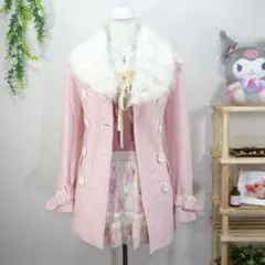 ファー付きピンクコート ダブルボタン 量産型 地雷系 ガーリー アウター M