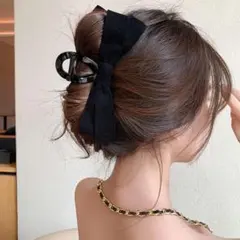 リボン ビッグリボン ヘアクリップ バナナクリップ ヘアアクセサリー ブラック