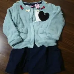 80リボンカーディガン+ボーダーワンピースのセット